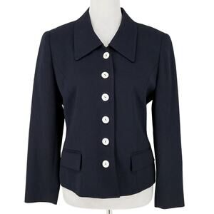 Saville Jacket Petites 10P Black Fitted Lined Pockets Collar Button Front